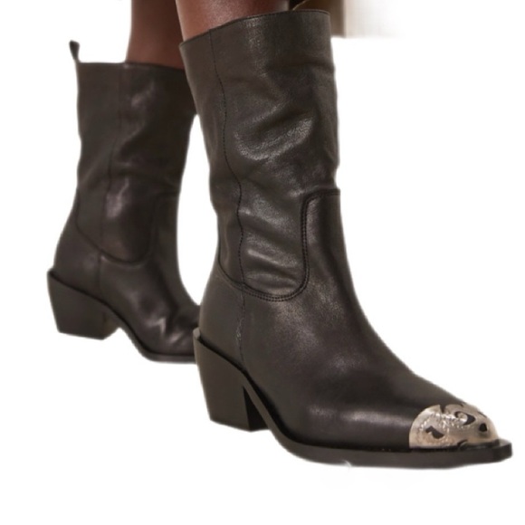 Free People Faster Horses Filigree Toe Cowboy Boots Black Leather NWOB Size 6 - Picture 12 of 14